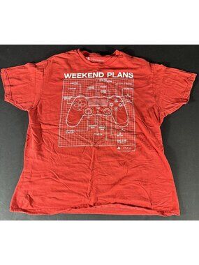 Playstation Tshirt PS4 Mens L “Weekend Plans” Red